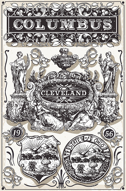 Vintage Page Ohio Columbus横幅和标签